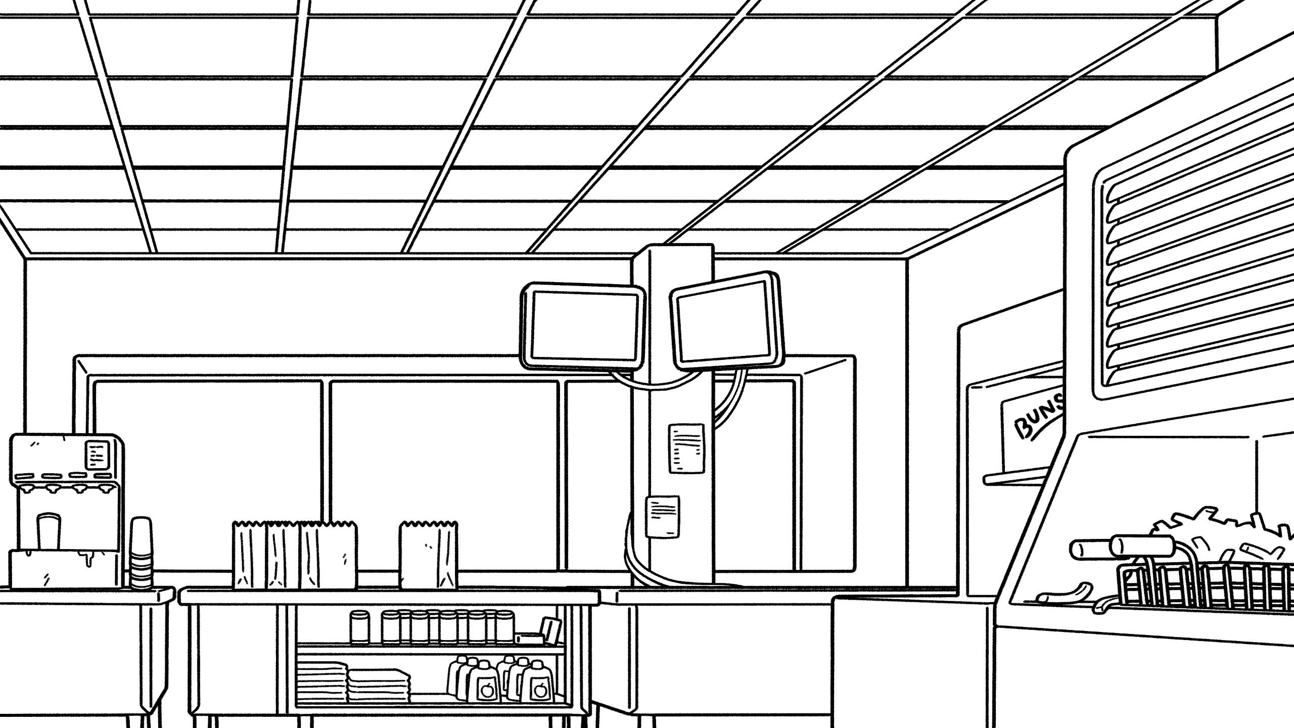 Behind the Counter background design for TheOdd1sOut, done in Clip Studio